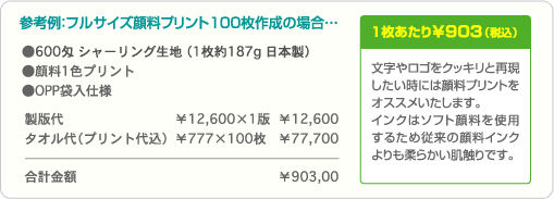 参考例：フルサイズ顔料プリント100枚作成の場合…合計金額 ¥903,00・1枚あたり¥903（税込）